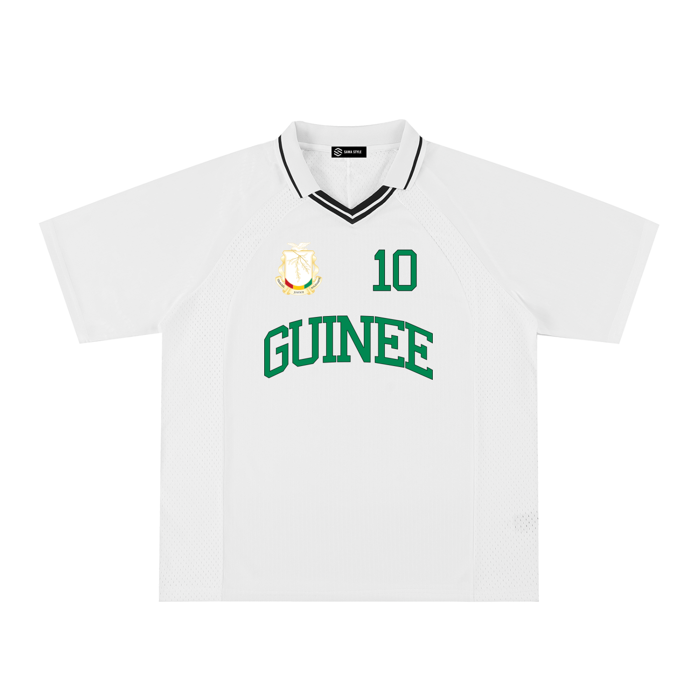 ODMPOD Guinea sports striped V-neck jersey featuring bold black and white patterns for comfortable, stylish wear.