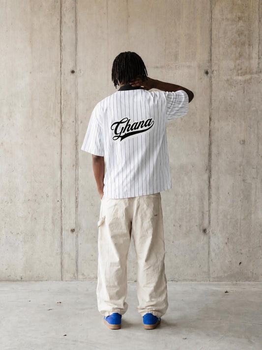 Ghana Pinstripe Full-Zip Baseball Jersey