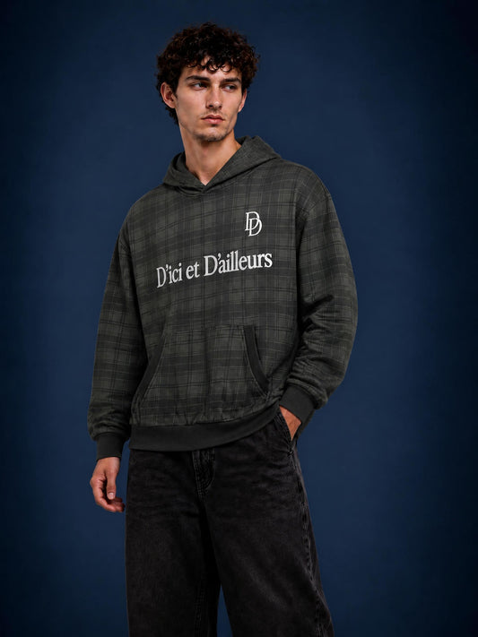 D&D Plaid Color Block Hoodie | Unisex Oversized Streetwear