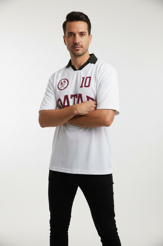 Qatar Unisex Striped Boxy Soccer Jersey | World Cup 2026