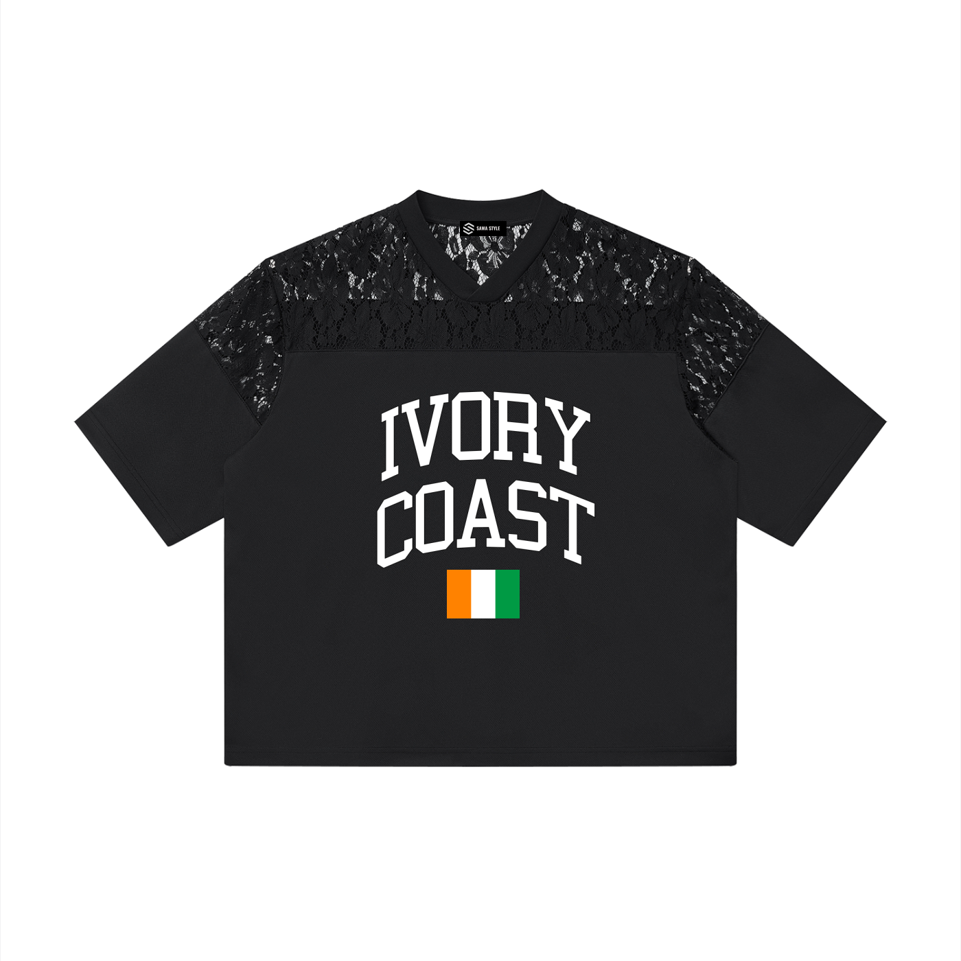 Ivory Coast Lace Panel V-Neck Tee