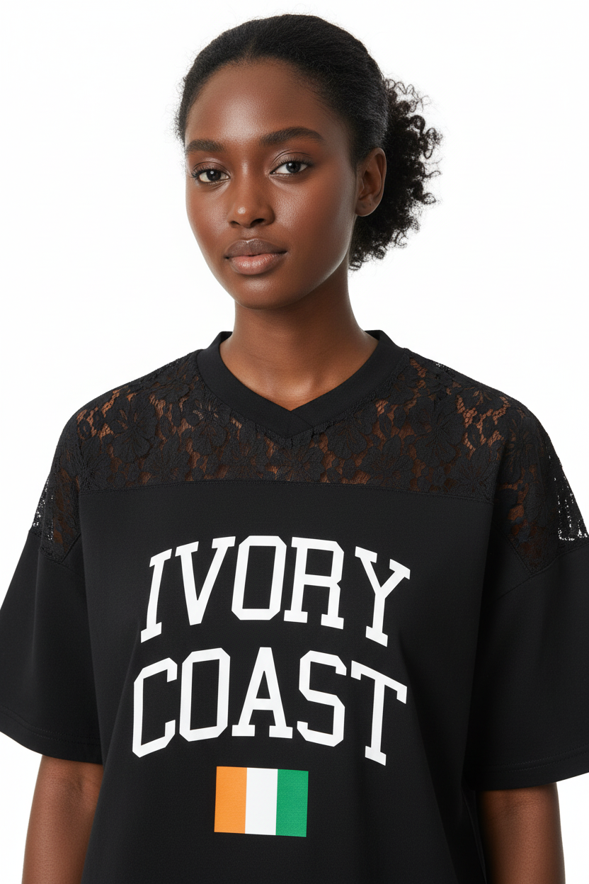Ivory Coast Lace Panel V-Neck Tee