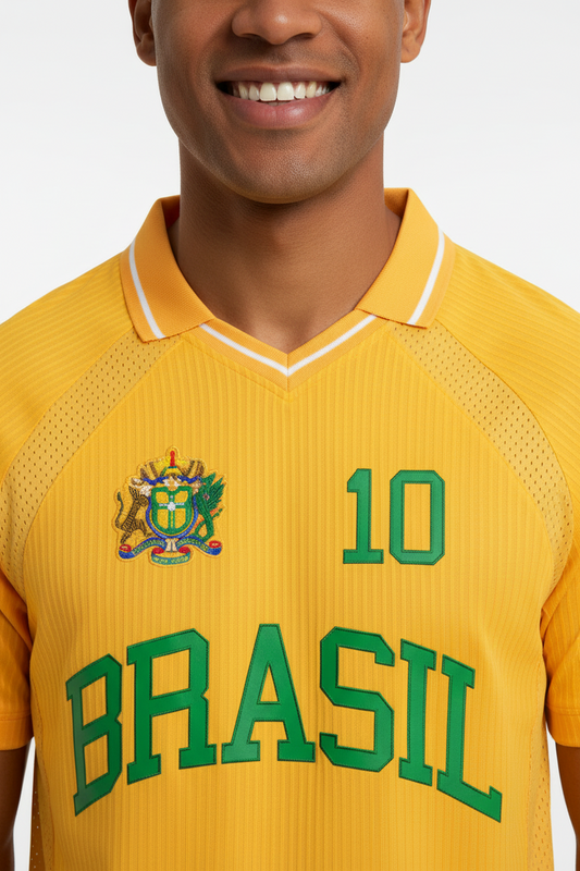 Brasil Striped V-Neck Soccer Jersey – Drop Shoulder Oversized Tee | Yellow & White | World Cup 2026