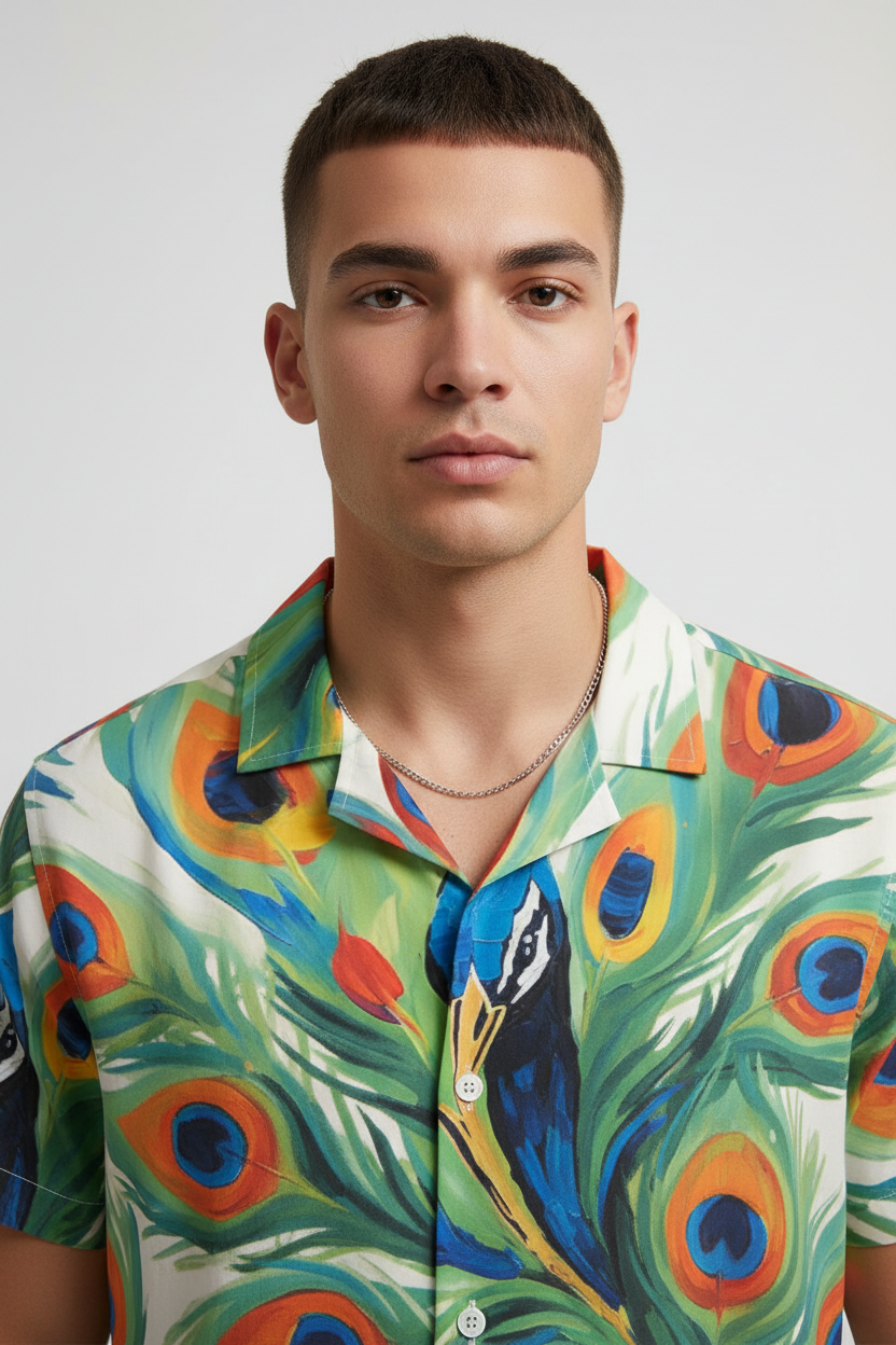 African Peacock Hawaiian Shirt Model Mockup