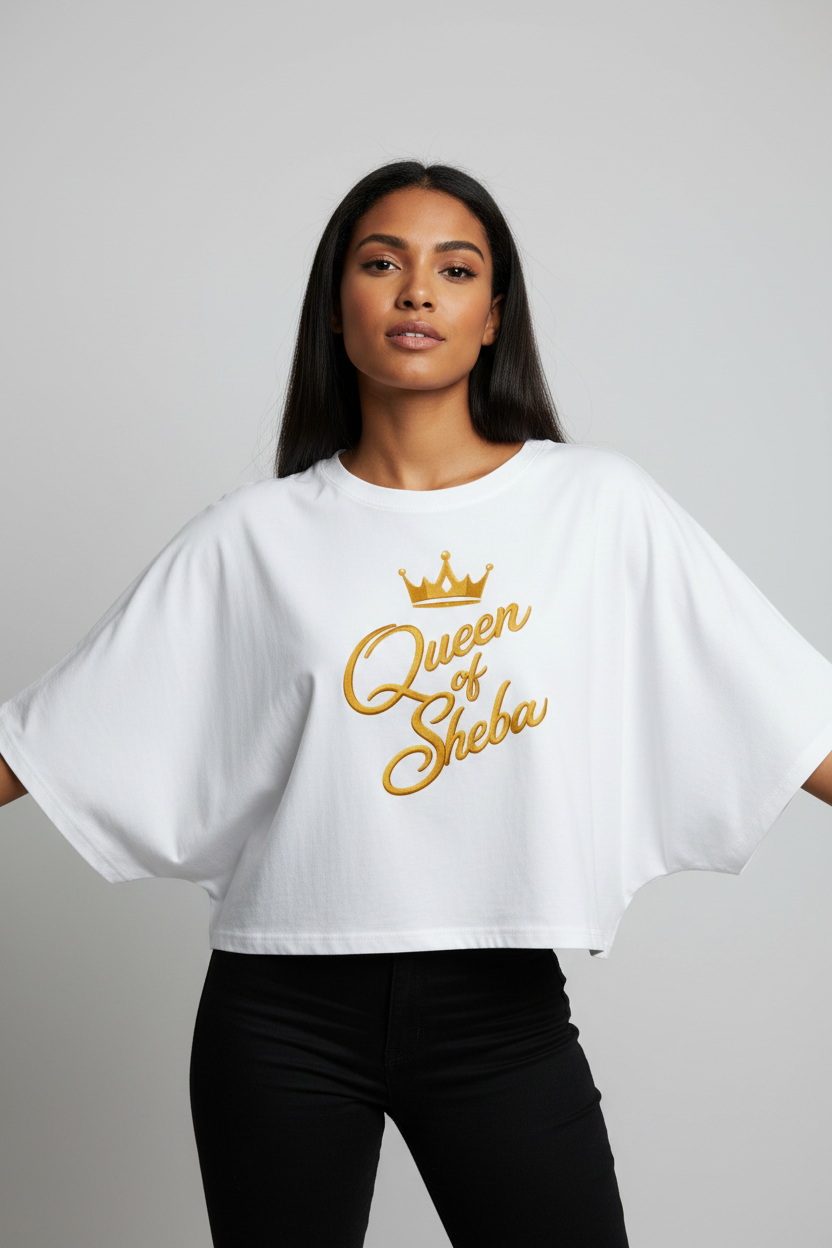 African Print Batwing Crop Tee Model Mockup