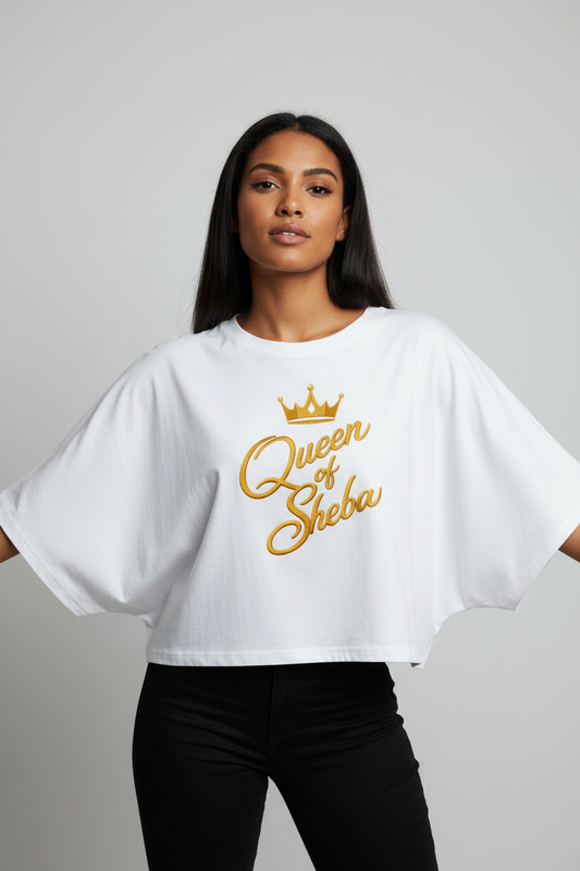 African Print Batwing Crop Tee Model Mockup
