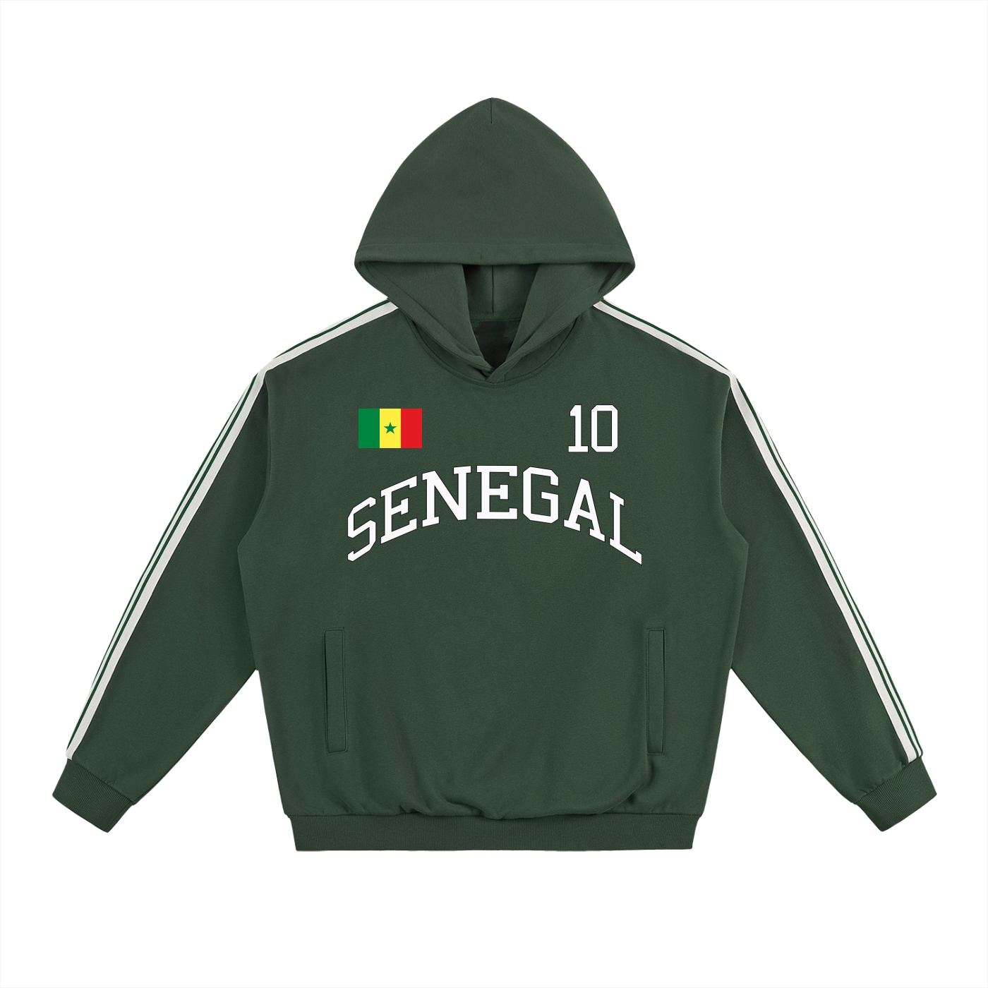 Senegal Side Stripe Drop-Shoulder Hoodie – Unisex Oversized Fleece