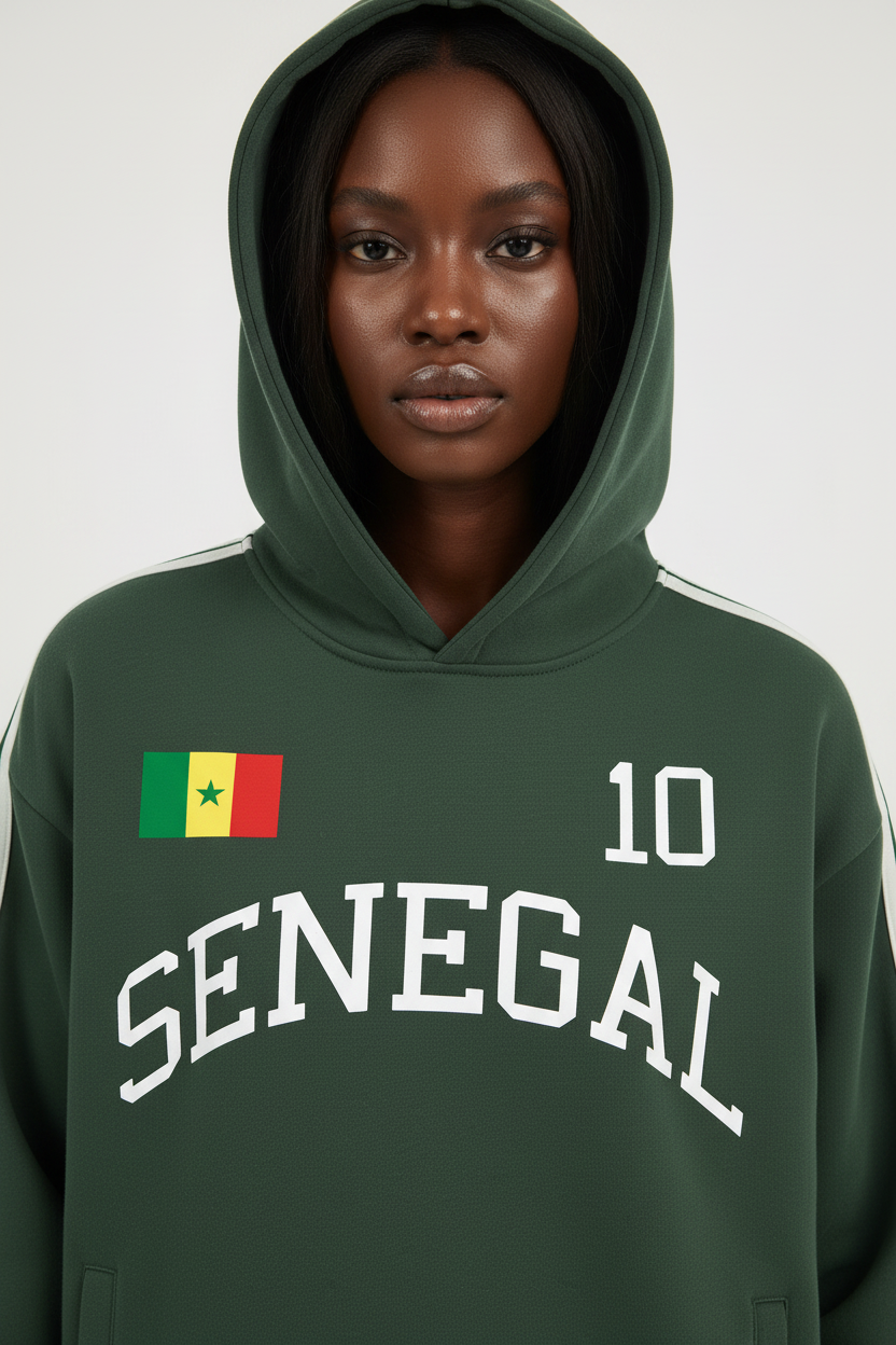 Senegal Side Stripe Drop-Shoulder Hoodie – Unisex Oversized Fleece