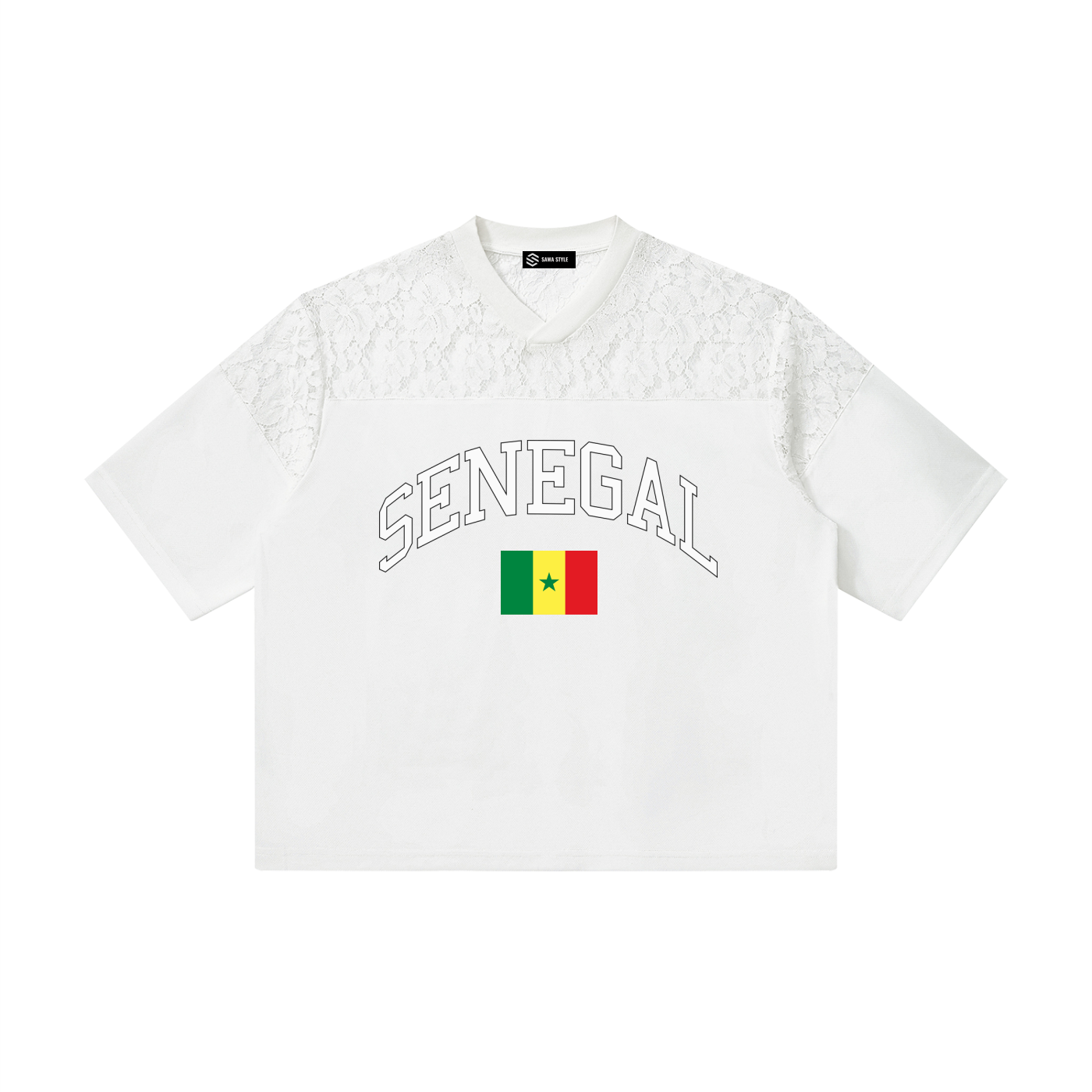 Senegal Lace Panel V-Neck Tee