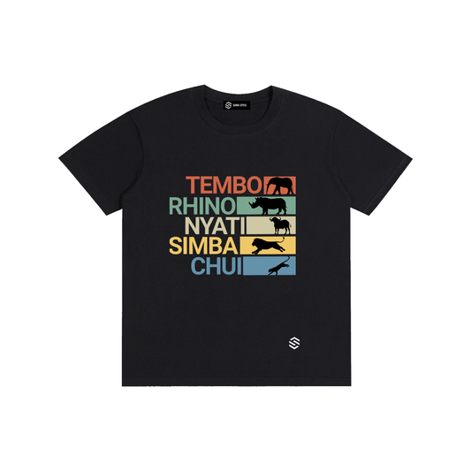 Big 5 in Swahili T-Shirt – 100% Cotton Unisex Tee - Kenya, Tanzania, South Africa, Uganda, Botswana