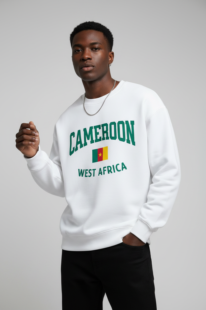 Cameroon White Sweatshirt Model Mockup