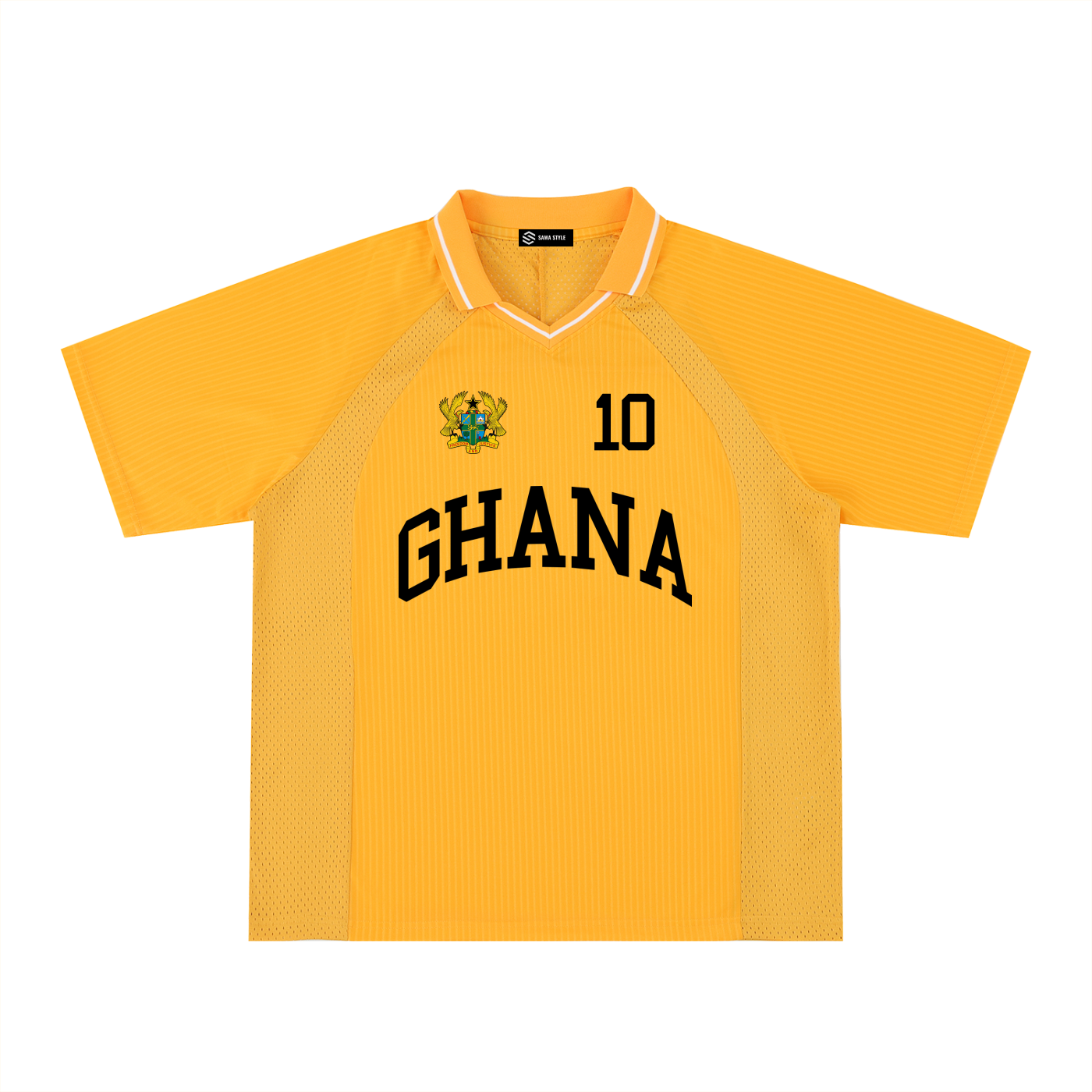 Ghana Black Star personalized V-neck soccer jersey by ODMPOD, featuring the team logo and African-inspired design details.