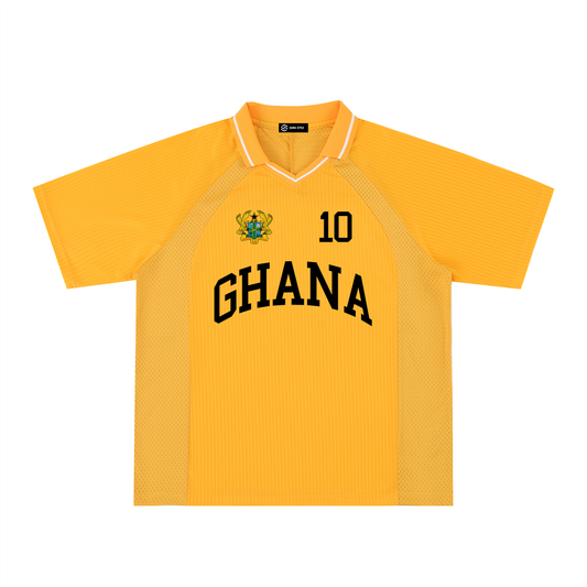Ghana Black Star personalized V-neck soccer jersey by ODMPOD, featuring the team logo and African-inspired design details.