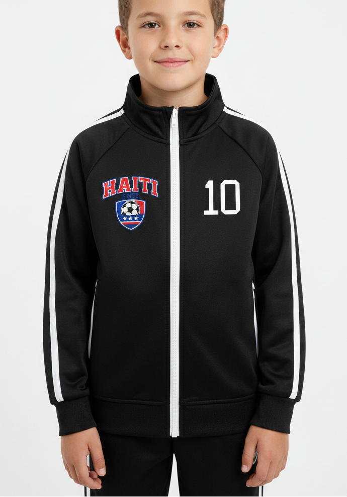 Haiti Football Kids' Coach Jacket – Contrast Tape Track Top | World Cup 2026