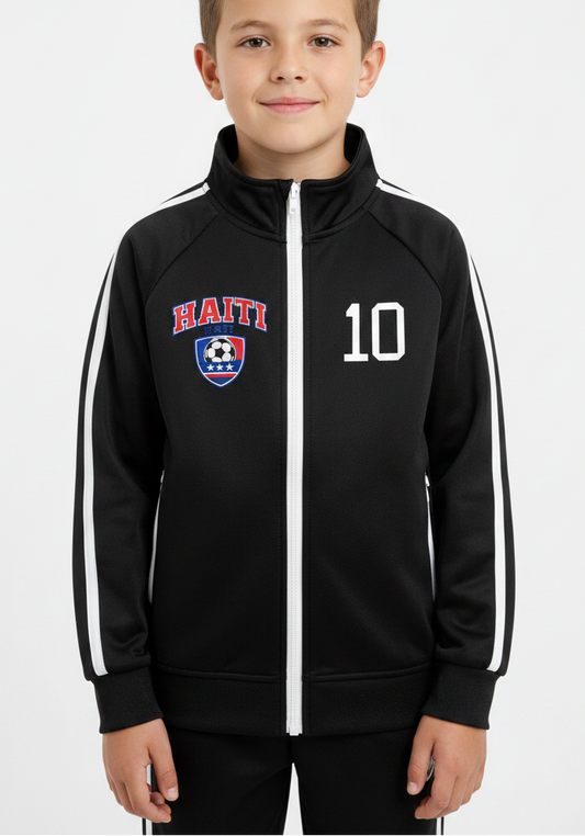 Haiti Football Kids' Coach Jacket – Contrast Tape Track Top | World Cup 2026