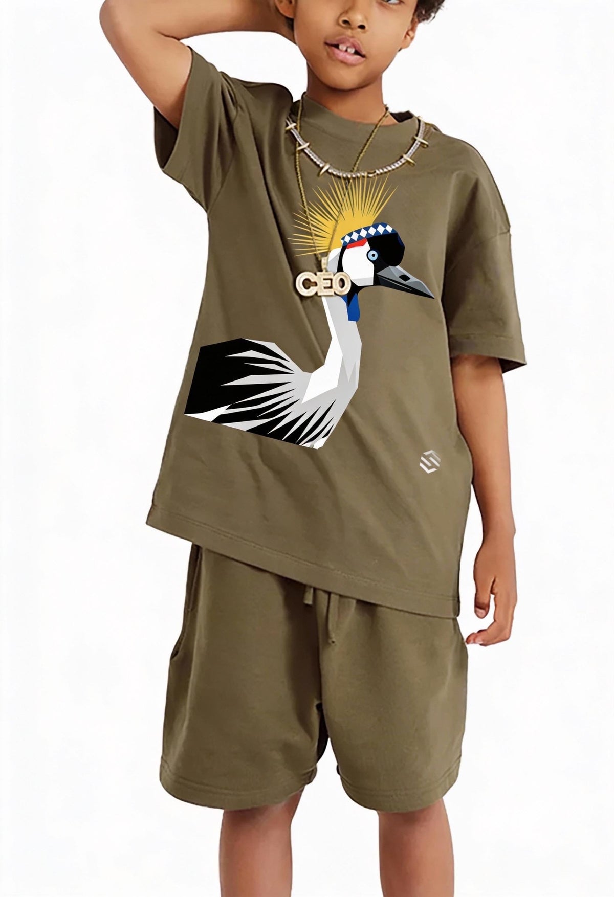 T-shirt Enfant Grue Royale d'Afrique | 100 % Coton Oiseau d'Afrique de l'Est | Inspiré du Rwanda et de l'Ouganda