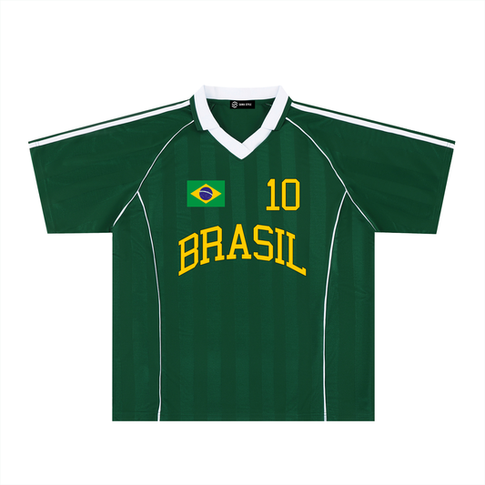 Brasil Soccer Jersey – Oversized Unisex Raglan Tee | Dark Green & Navy | World Cup 2026