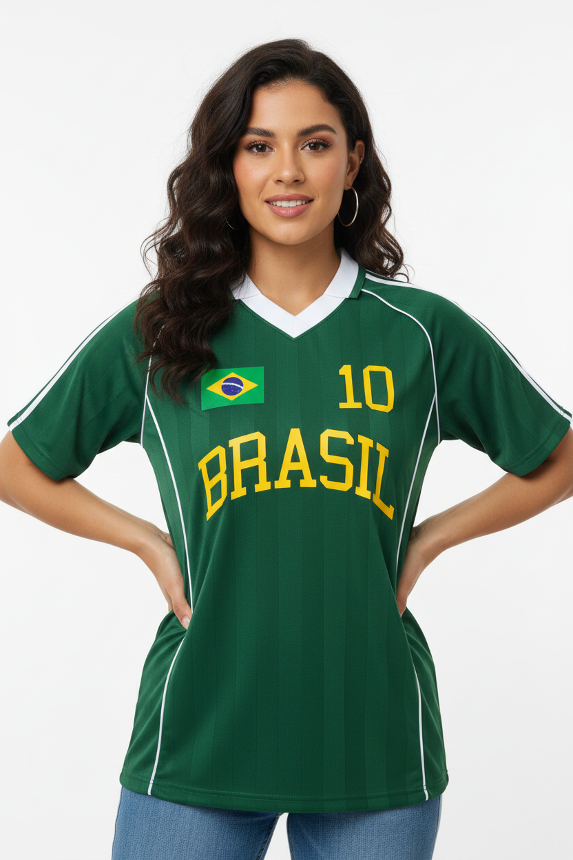 Brasil Soccer Jersey – Oversized Unisex Raglan Tee | Dark Green & Navy | World Cup 2026