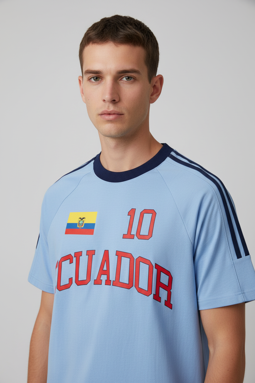 Ecuador Contrast Tape Crewneck T-Shirt Mockup