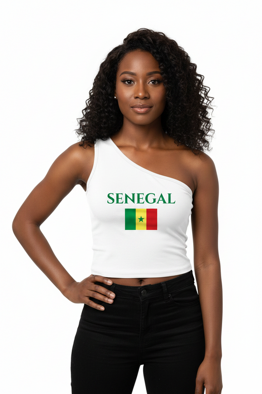 Senegal Flag One-Shoulder Crop Top
