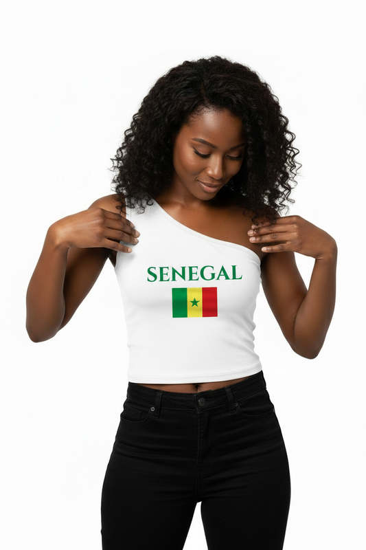 Senegal Flag One-Shoulder Crop Top