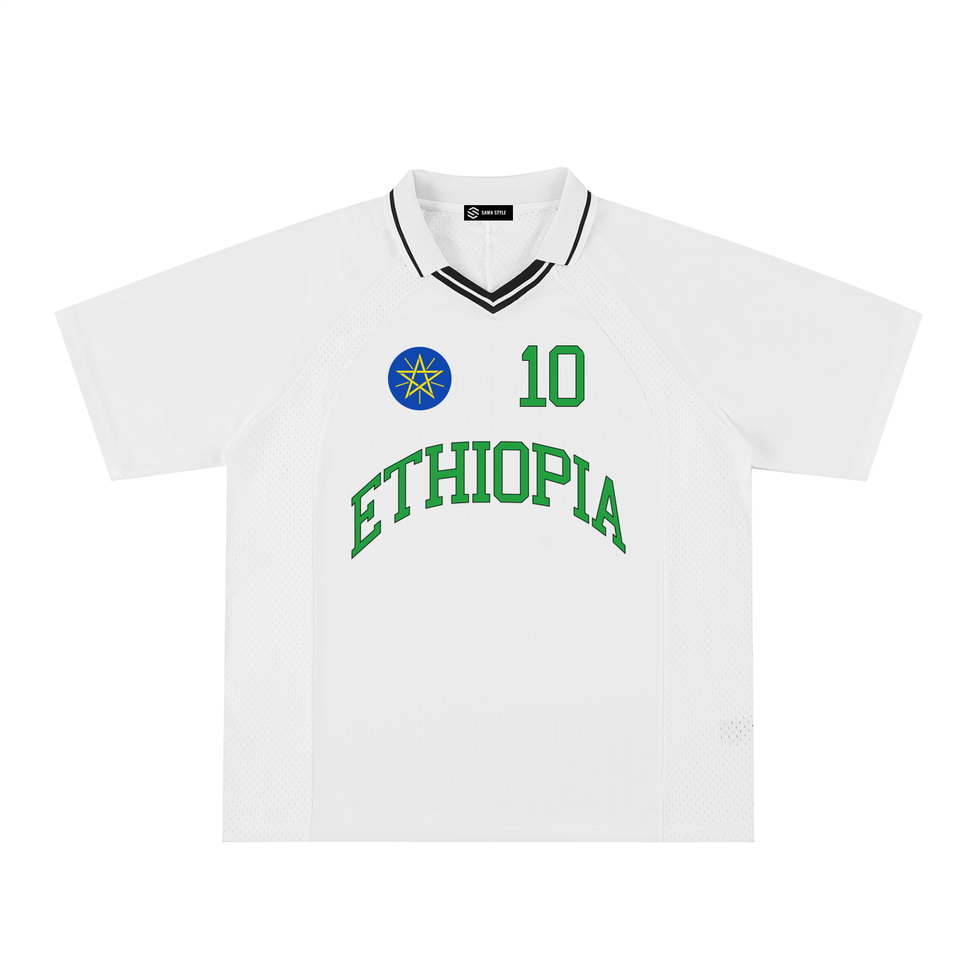 Ethiopia sports striped V-neck jersey by ODMPOD featuring bold vertical stripes and athletic fit for ultimate performance.