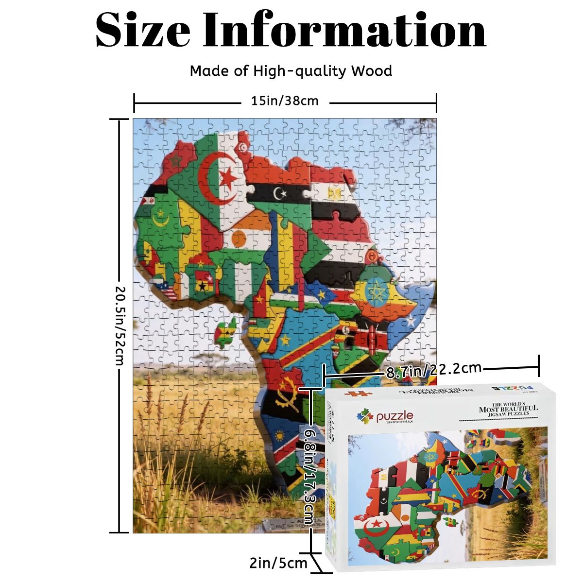 Africa 54 Countries Wooden Jigsaw Puzzle – 500 Piece Basswood Puzzle (Vertical).