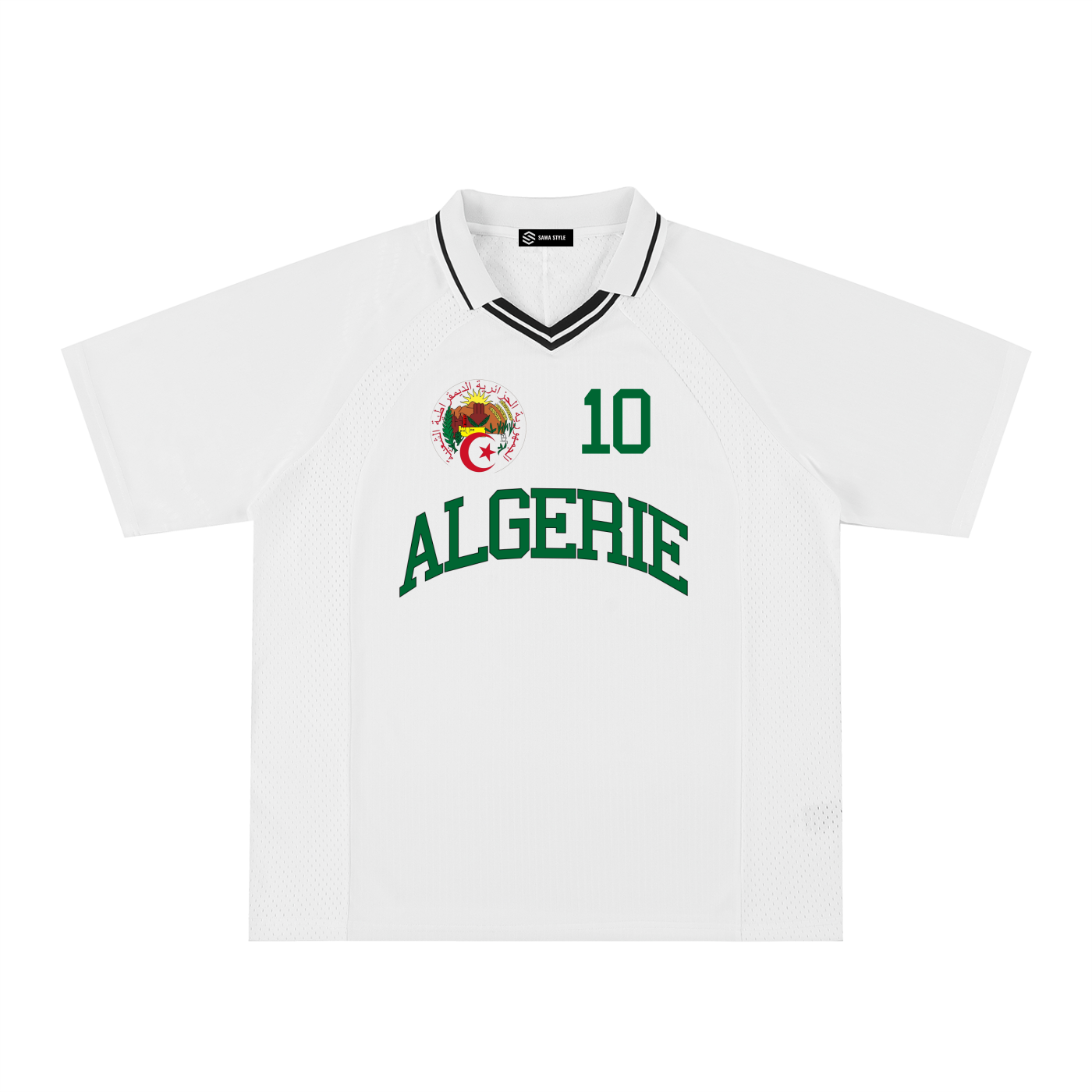Algeria Algérie sports striped V-neck oversized jersey by ODMPOD, featuring bold horizontal stripes and a relaxed fit.