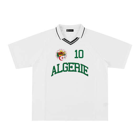 Algeria Algérie sports striped V-neck oversized jersey by ODMPOD, featuring bold horizontal stripes and a relaxed fit.