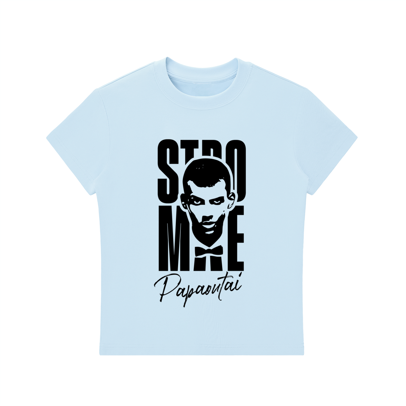 Stromae women's bodycon crewneck T-shirt by ODMPOD, fitted black cotton top with short sleeves and crew neckline.