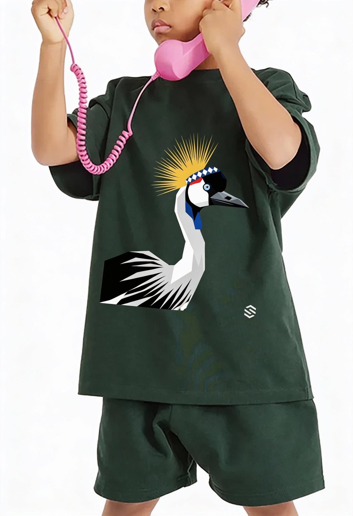 T-shirt Enfant Grue Royale d'Afrique | 100 % Coton Oiseau d'Afrique de l'Est | Inspiré du Rwanda et de l'Ouganda