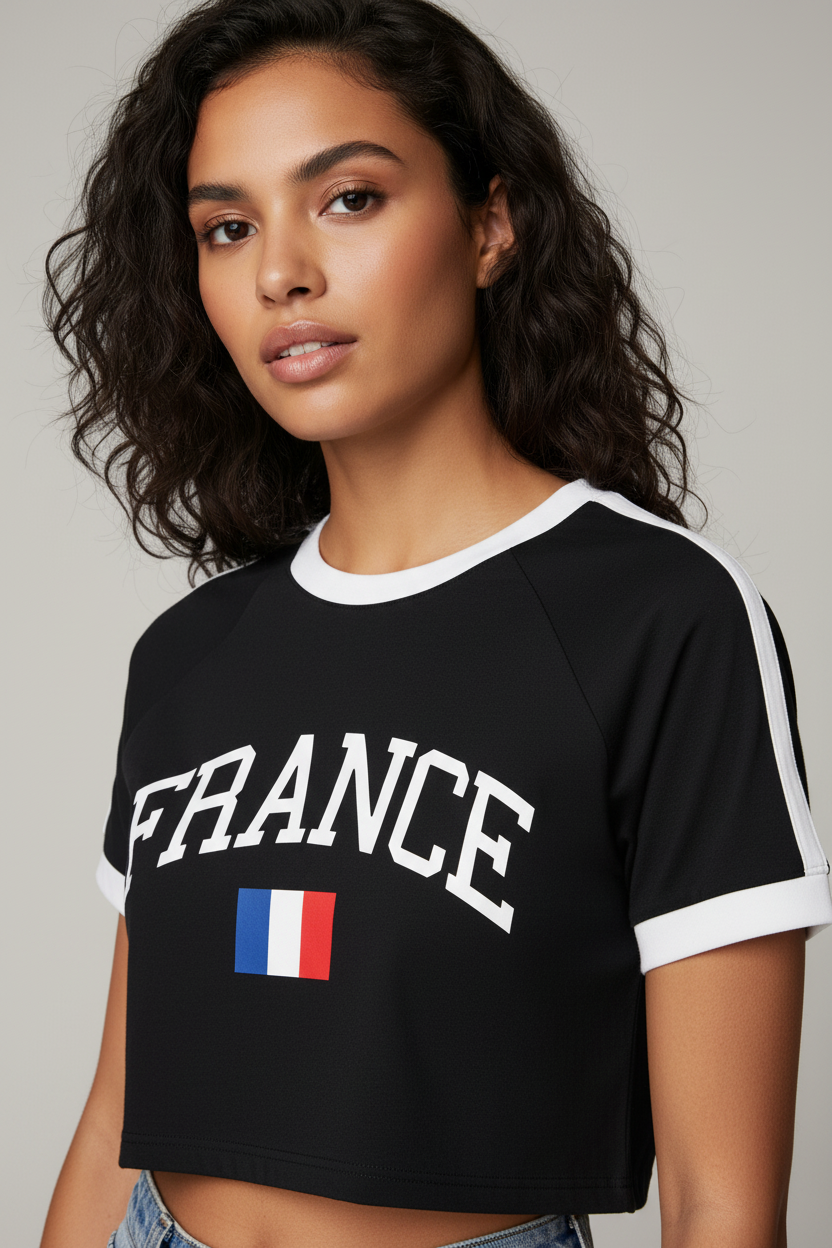 France Women's Crop T-Shirt Mockup