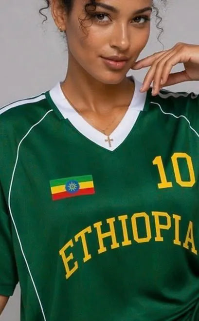 Ethiopia Sports Stripe Oversized Collared Soccer Jersey