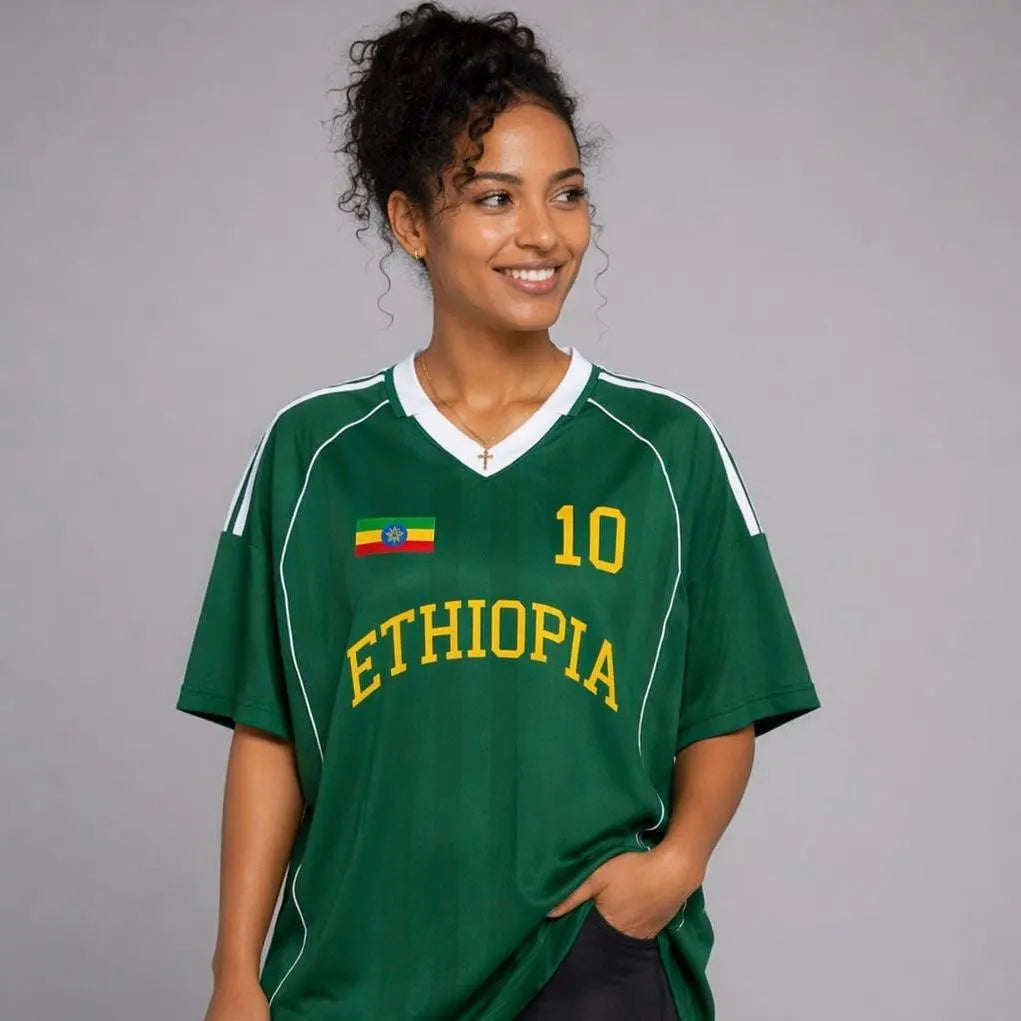 Ethiopia Sports Stripe Oversized Collared Soccer Jersey