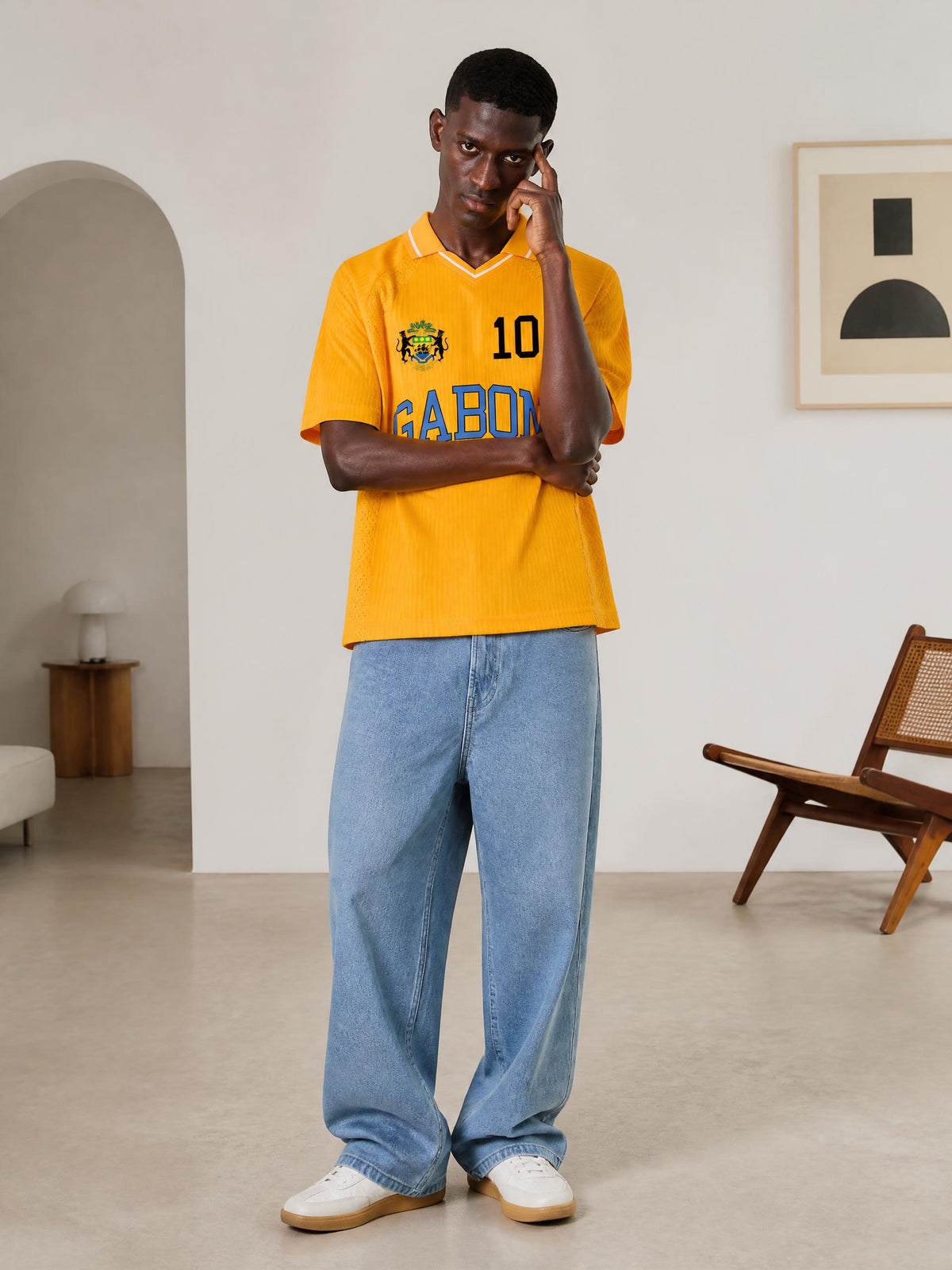 Gabon AFCON 2027 Striped V-Neck Soccer Jersey