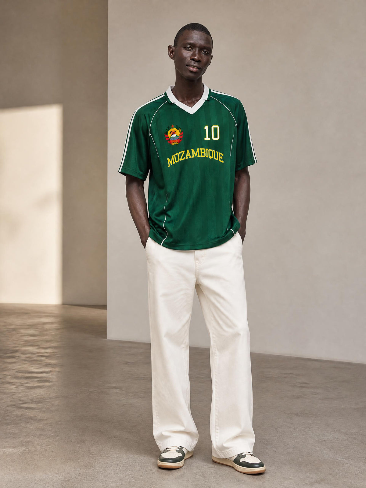 Mozambique AFCON 2027 Shadow Stripe Soccer Jersey