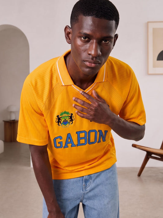 Gabon AFCON 2027 Striped V-Neck Soccer Jersey