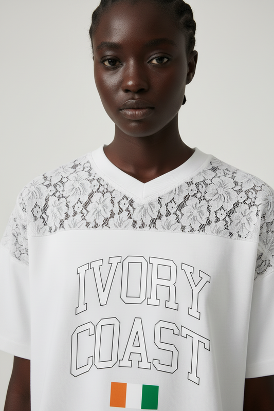 Ivory Coast Lace Panel V-Neck Tee Mockup