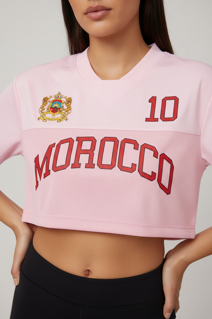 Morocco Women's Cropped V-Neck Jersey Mockup