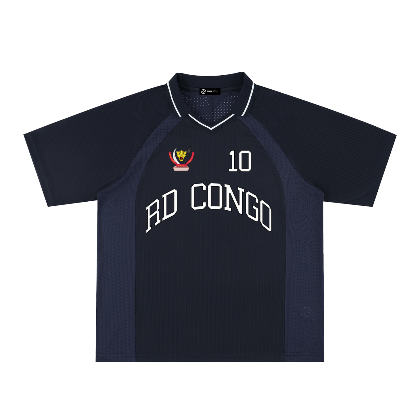 RD Congo Football Fan V-Neck Shirt Personalized Soccer Jersey (100% Polyester) - Navy Blue / M