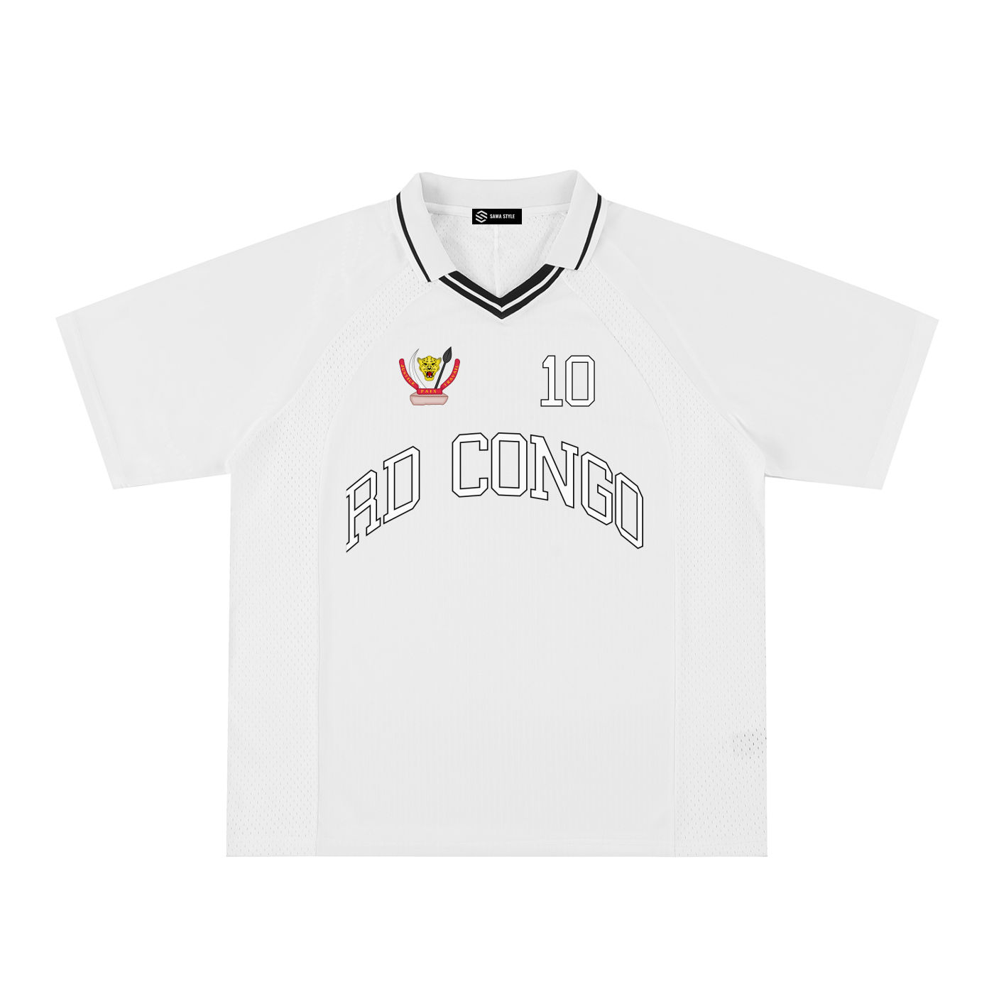 RD Congo Football Fan V-Neck Shirt Personalized Soccer Jersey (100% Polyester) - White / M