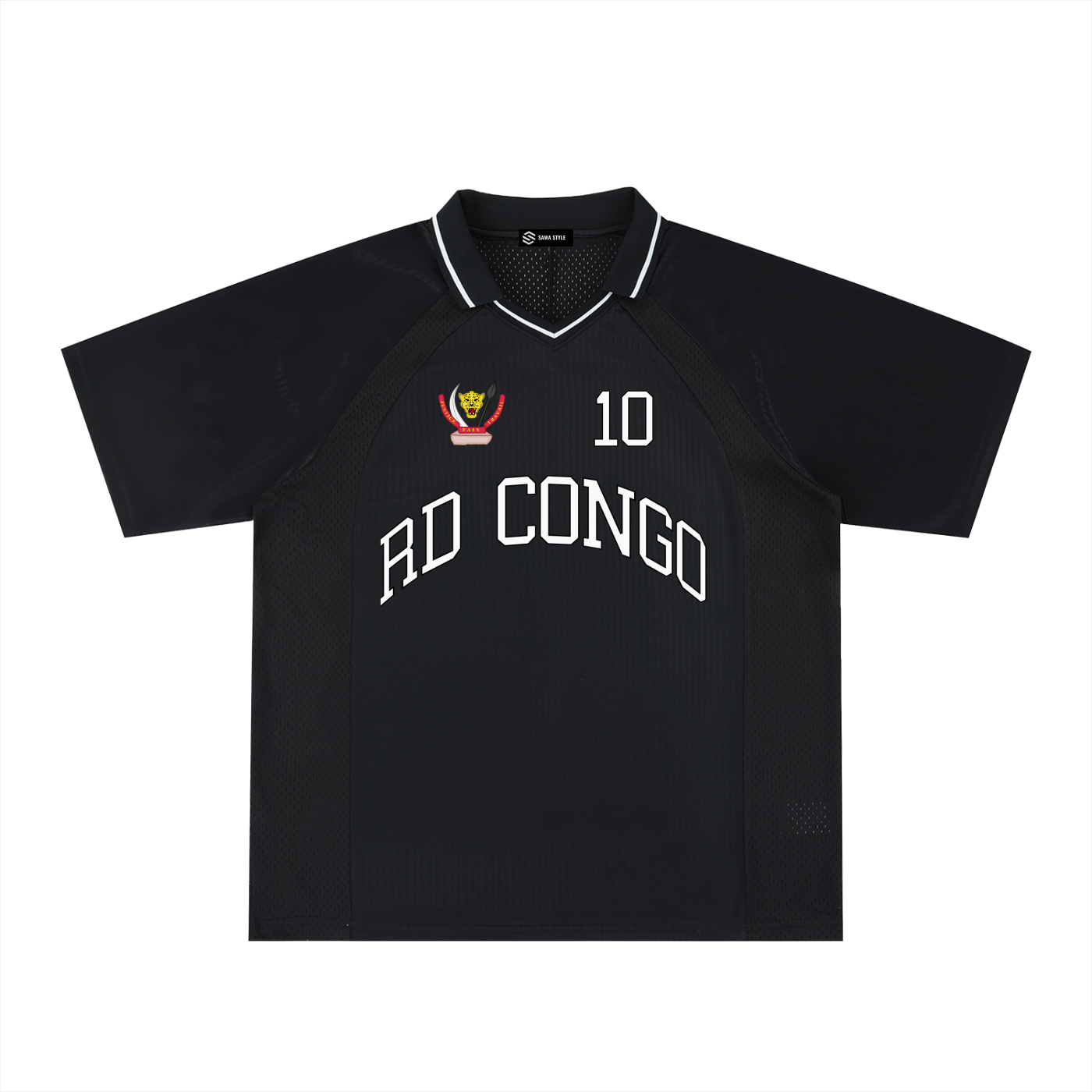 RD Congo Football Fan V-Neck Shirt Personalized Soccer Jersey (100% Polyester) - Black / M