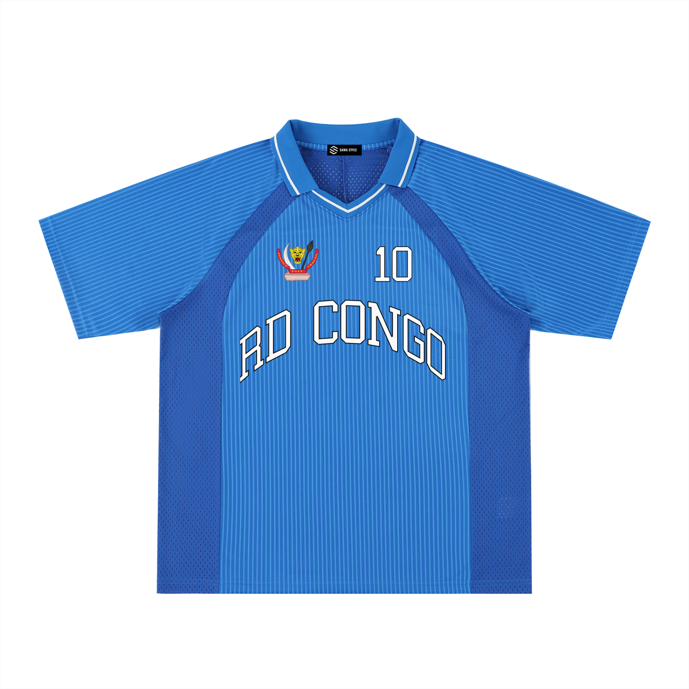 RD Congo Football Fan V-Neck Shirt Personalized Soccer Jersey (100% Polyester) - Blue / M